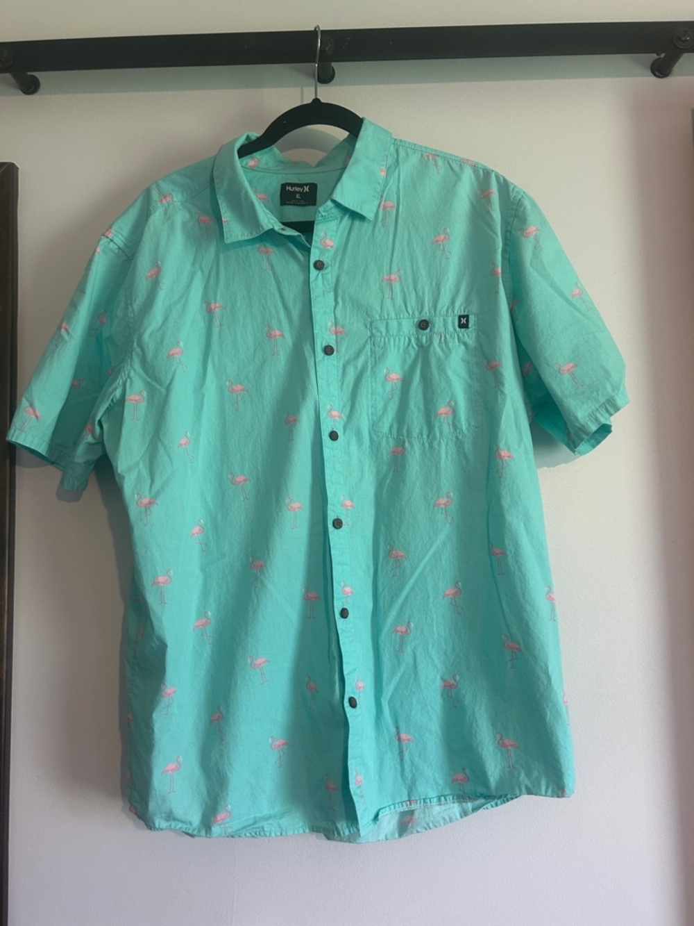 Hurley Aqua Short-Sleeve Flamingo Button-Down Shirt